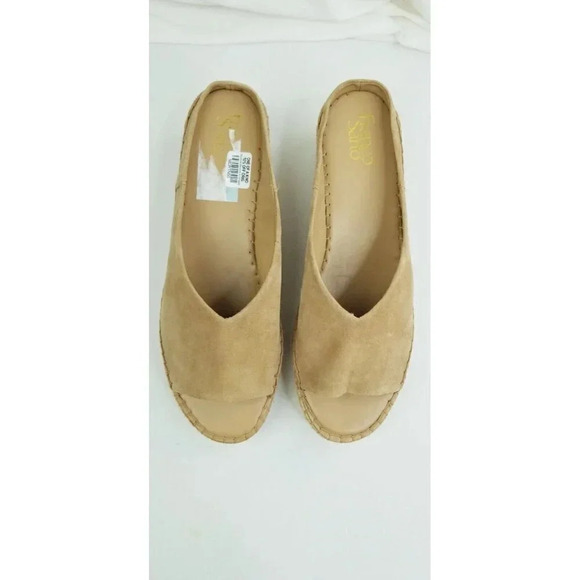 Franco Sarto Size 11M Women's Camel Color Suede Slip On Wedge Heel Pine Slide - Picture 7 of 13